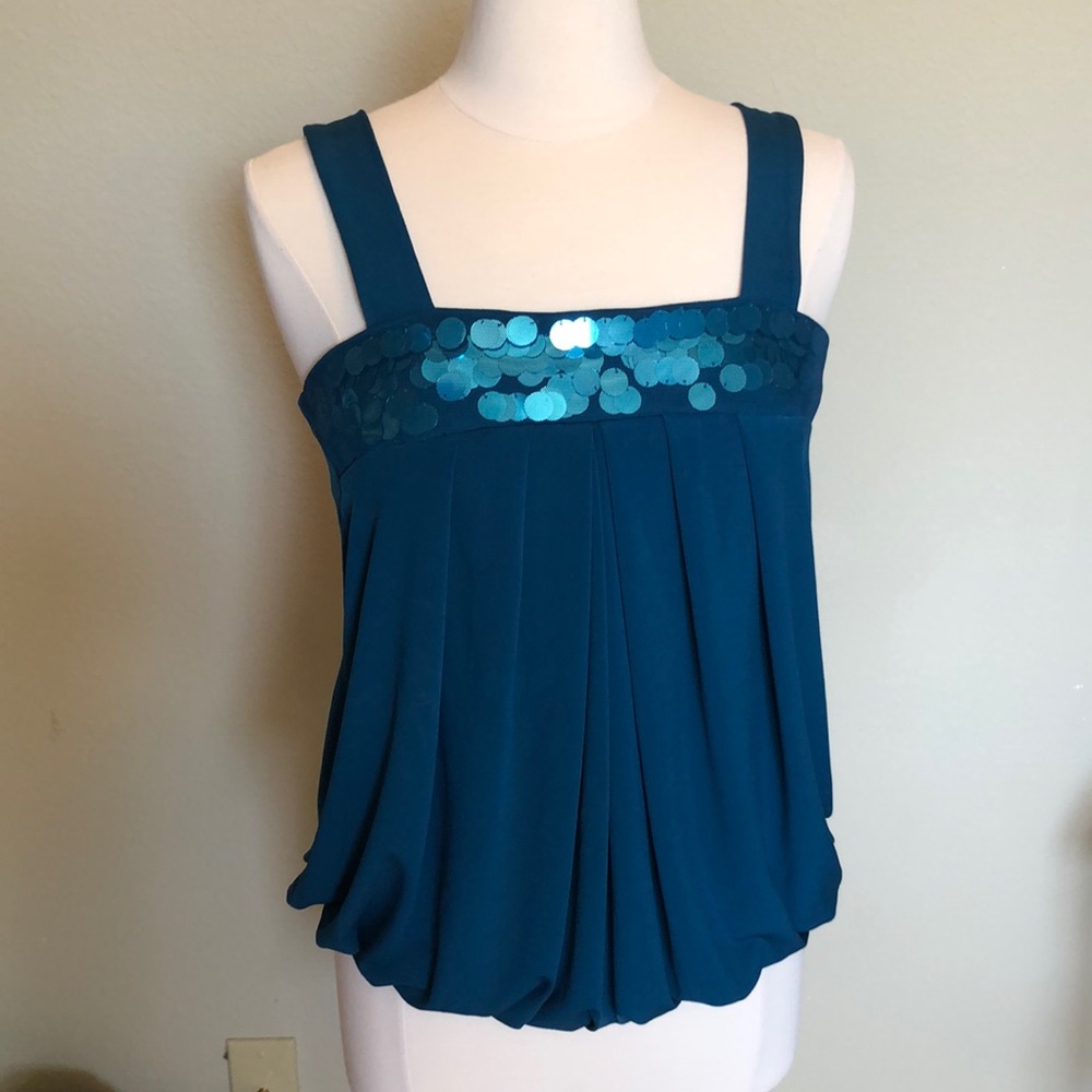 Express Teal Sequin Bubble Sleeveless Blouse